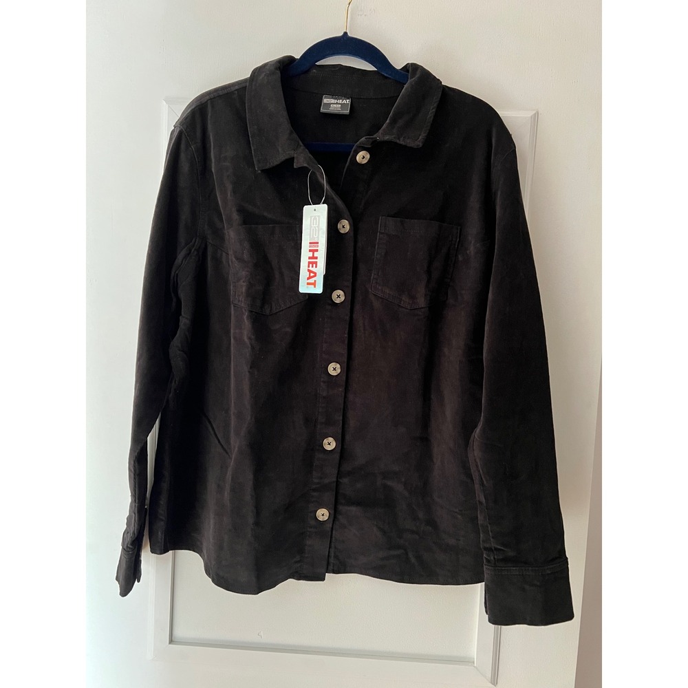 32 Degrees Heat Womens Black Corduroy Shirt Jacket Shacket XL NWT 50x27